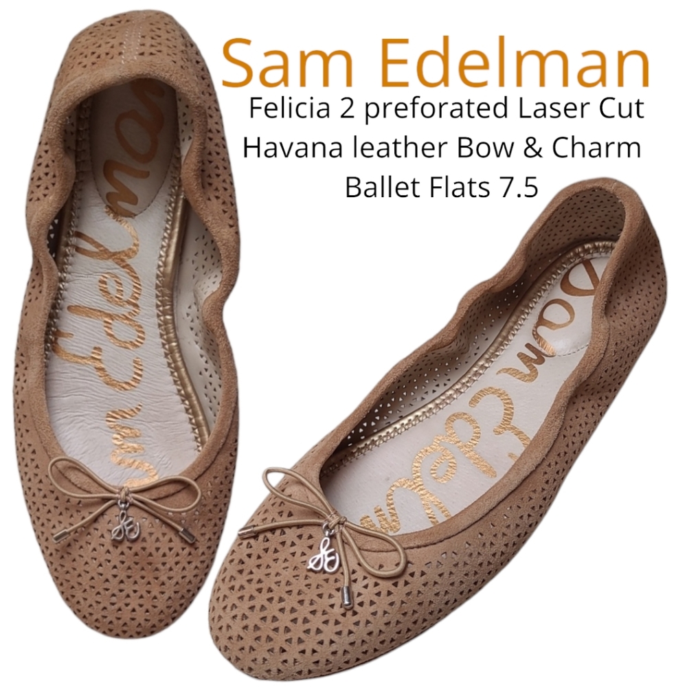 Sam Edelman Felicia 2 Havana Suede preforated leather Slip-On Ballet Flats 7.5